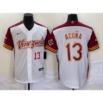 Men's Venezuela Baseball #13 Venezuela Acuna Jr. 2023 White World Baseball Classic With Patch Stitched Jersey