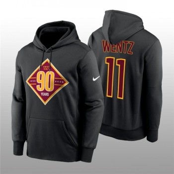 Men's Washington Commanders #11 Carson Wentz Black 90th Anniversary Performance Pullover Hoodie Men's Washington Commanders #11 Carson Wentz Black 90th Anniversary Performance Pullover Hoodie