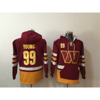 Men's Washington Commanders #99 Chase Young Burgundy Lace-Up Pullover Hoodie Men's Washington Commanders #99 Chase Young Burgundy Lace-Up Pullover Hoodie