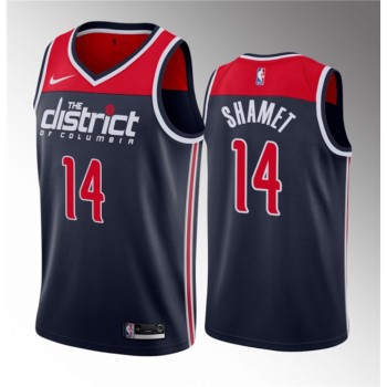 Men's Washington Wizards #14 Landry Shamet Navy Statement Edition Stitched Jersey Men's Washington Wizards #14 Landry Shamet Navy Statement Edition Stitched Jersey
