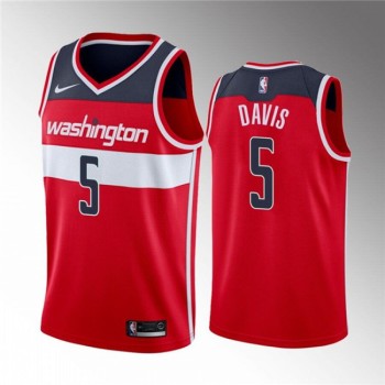 Men's Washington Wizards #5 Johnny Davis Red Icon Edition Stitched Jersey Men's Washington Wizards #5 Johnny Davis Red Icon Edition Stitched Jersey
