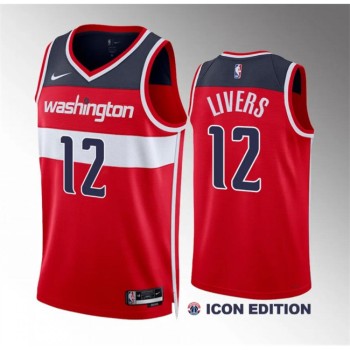 Men's Washington Wizards #12 Isaiah Livers Red Icon Edition Stitched Basketball Jersey Men's Washington Wizards #12 Isaiah Livers Red Icon Edition Stitched Basketball Jersey