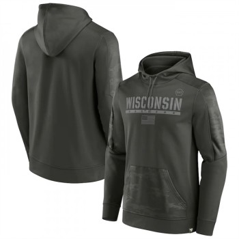 Men's Wisconsin Badgers Olive OHT Military Appreciation Guardian Pullover Hoodie Men's Wisconsin Badgers Olive OHT Military Appreciation Guardian Pullover Hoodie