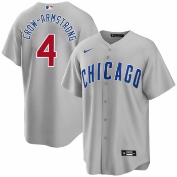 Men's Chicago Cubs #4 Pete Crow-Armstrong Grey Cool Base Stitched Baseball Jersey Men's Chicago Cubs #4 Pete Crow-Armstrong Grey Cool Base Stitched Baseball Jersey