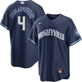 Men's Chicago Cubs #4 Pete Crow-Armstrong Navy Cool Base Stitched Baseball Jerse Men's Chicago Cubs #4 Pete Crow-Armstrong Navy Cool Base Stitched Baseball Jerse
