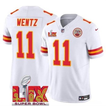 Men's Kansas City Chiefs #11 Carson Wentz White 2025 Super Bowl LIX Patch F.U.S.E. Vapor Limited Stitched Football Jersey Men's Kansas City Chiefs #11 Carson Wentz White 2025 Super Bowl LIX Patch F.U.S.E. Vapor Limited Stitched Football Jersey