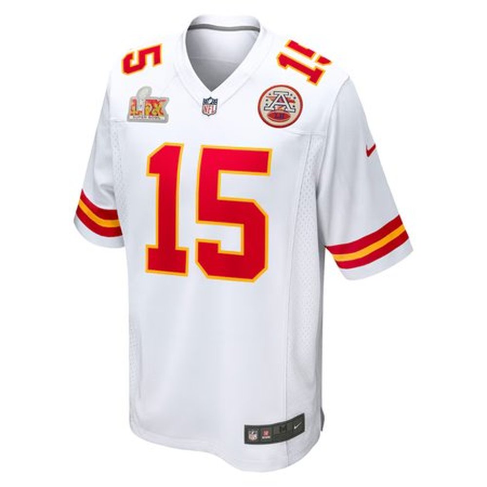 Men's Kansas City Chiefs #15 Patrick Mahomes White Super Bowl LIX Game Jersey