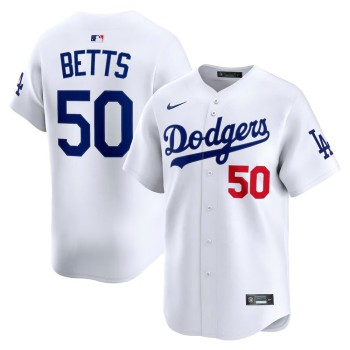 Men's Los Angeles Dodgers #50 Mookie Betts White Home Limited Player Jersey Men's Los Angeles Dodgers #50 Mookie Betts White Home Limited Player Jersey