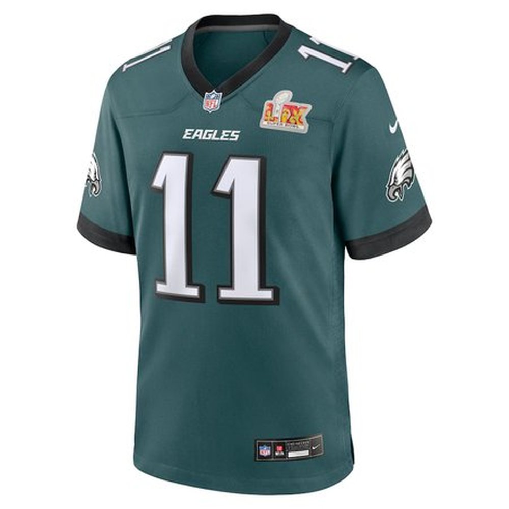 Men's Philadelphia Eagles #11 A.J. Brown Midnight Green Super Bowl LIX Game Player Jersey Men's Philadelphia Eagles #11 A.J. Brown Midnight Green Super Bowl LIX Game Player Jersey