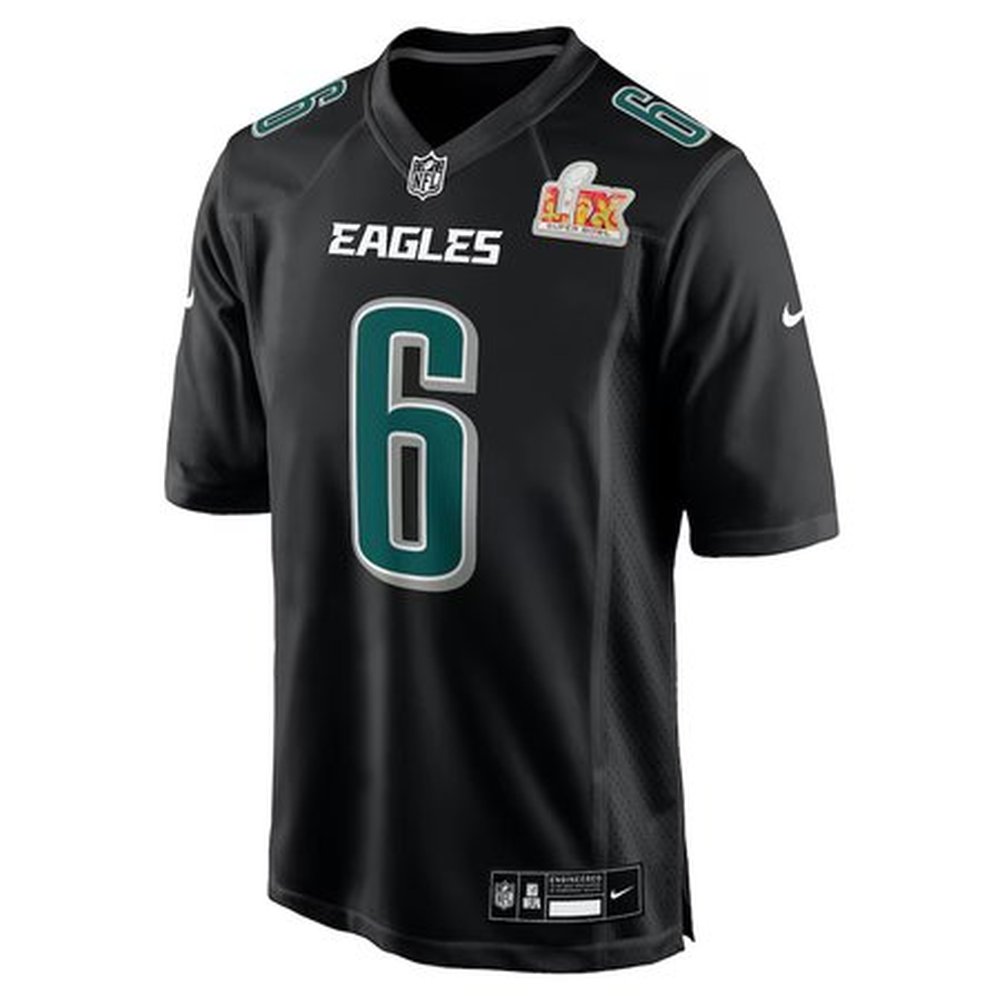 Men's Philadelphia Eagles #6 DeVonta Smith Carbon Black Super Bowl LIX Fashion Game Player Jersey