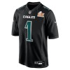 Men's Philadelphia Eagles #1 Jalen Hurts Carbon Black Super Bowl LIX Fashion Game Player Jersey