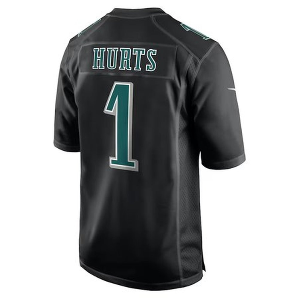 Men's Philadelphia Eagles #1 Jalen Hurts Carbon Black Super Bowl LIX Fashion Game Player Jersey