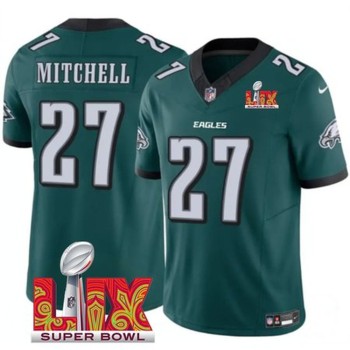 Men's Philadelphia Eagles #27 Quinyon Mitchell Green 2025 Super Bowl LIX Patch New F.U.S.E. Vapor Untouchable Limited Stitched Football Jersey Men's Philadelphia Eagles #27 Quinyon Mitchell Green 2025 Super Bowl LIX Patch New F.U.S.E. Vapor Untouchable Limited Stitched Football Jersey