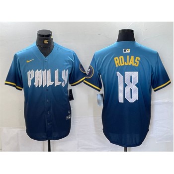 Men's Philadelphia Phillies #18 Johan Rojas Blue 2024 City Connect Limited Stitched Jersey Men's Philadelphia Phillies #18 Johan Rojas Blue 2024 City Connect Limited Stitched Jersey