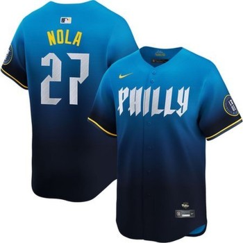 Men's Philadelphia Phillies #27 Aaron Nola Blue 2024 City Connect Limited Player Jersey Men's Philadelphia Phillies #27 Aaron Nola Blue 2024 City Connect Limited Player Jersey