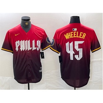 Men's Philadelphia Phillies #45 Zack Wheeler Red 2024 City Connect Limited Stitched Jersey