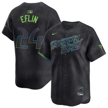 Men's Tampa Bay Rays #24 Zach Eflin Charcoal 2024 City Connect Limited Stitched Baseball Jersey Men's Tampa Bay Rays #24 Zach Eflin Charcoal 2024 City Connect Limited Stitched Baseball Jersey