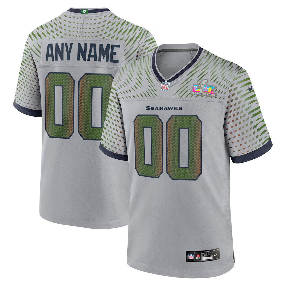 Men's Seattle Seahawks Custom Gray Super Bowl LX Rivalries Collection Game Jersey