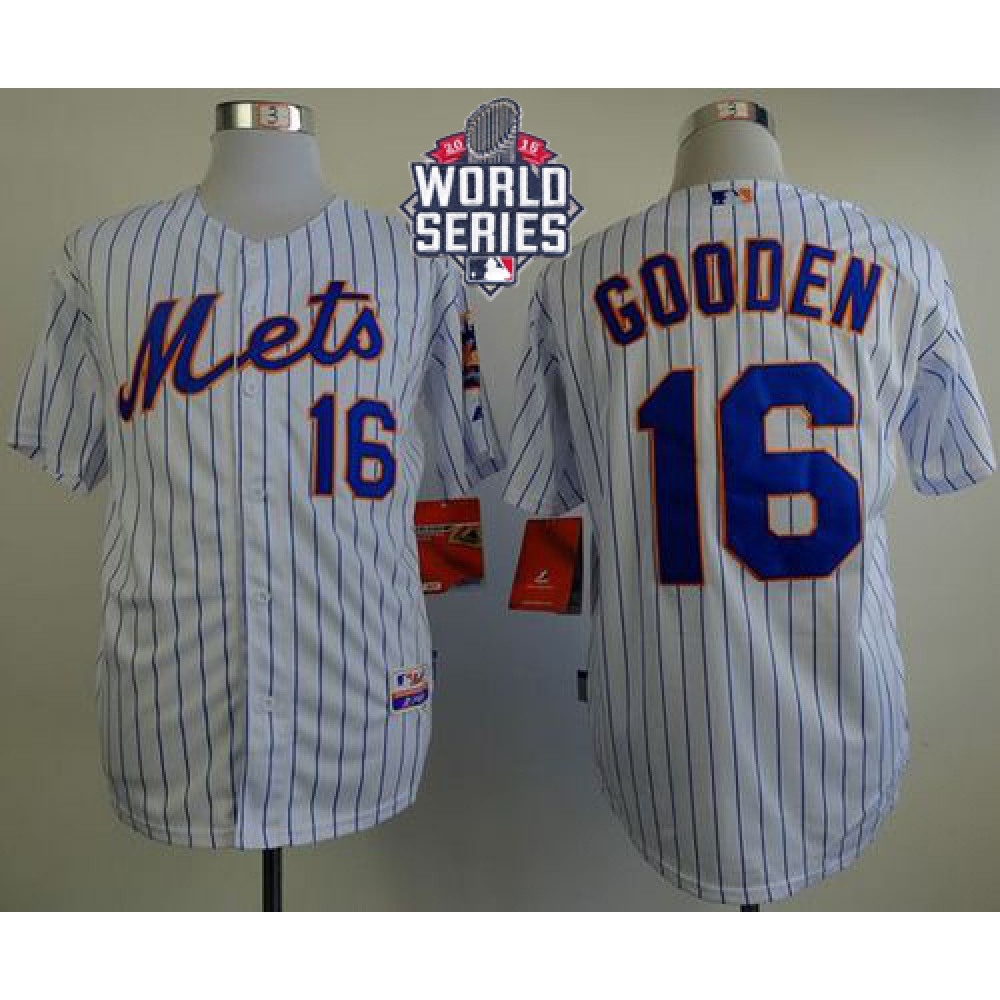 Mets #16 Dwight Gooden White(Blue Strip) Home Cool Base W/2015 World Series Patch Stitched MLB Jersey