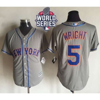 Mets #5 David Wright New Grey Cool Base W/2015 World Series Patch Stitched MLB Jersey