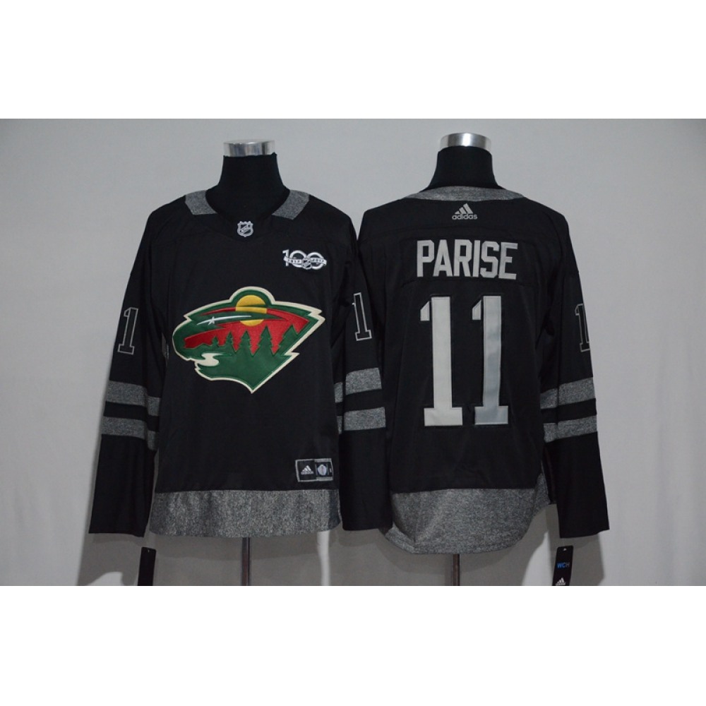 Minnesota Wild #11 Zach Parise Black Men's 1917-2017 100th Anniversary  Stitched NHL Jersey