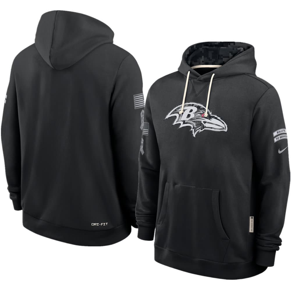 Men's Baltimore Ravens Nike Black 2026 Salute to Service Sideline Dri-FIT Pullover Hoodie