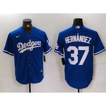 Men's Los Angeles Dodgers #37 Teoscar Hernandez Blue Cool Base Stitched Baseball Jersey