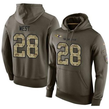 NFL Men's Baltimore Ravens #28 Terrance West Stitched Green Olive Salute To Service KO Performance Hoodie