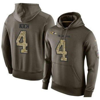 NFL Men's Baltimore Ravens #4 Sam Koch Stitched Green Olive Salute To Service KO Performance Hoodie