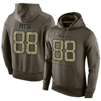 NFL Men's Baltimore Ravens #88 Dennis Pitta Stitched Green Olive Salute To Service KO Performance Hoodie