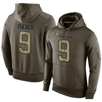 NFL Men's Baltimore Ravens #9 Justin Tucker Stitched Green Olive Salute To Service KO Performance Hoodie