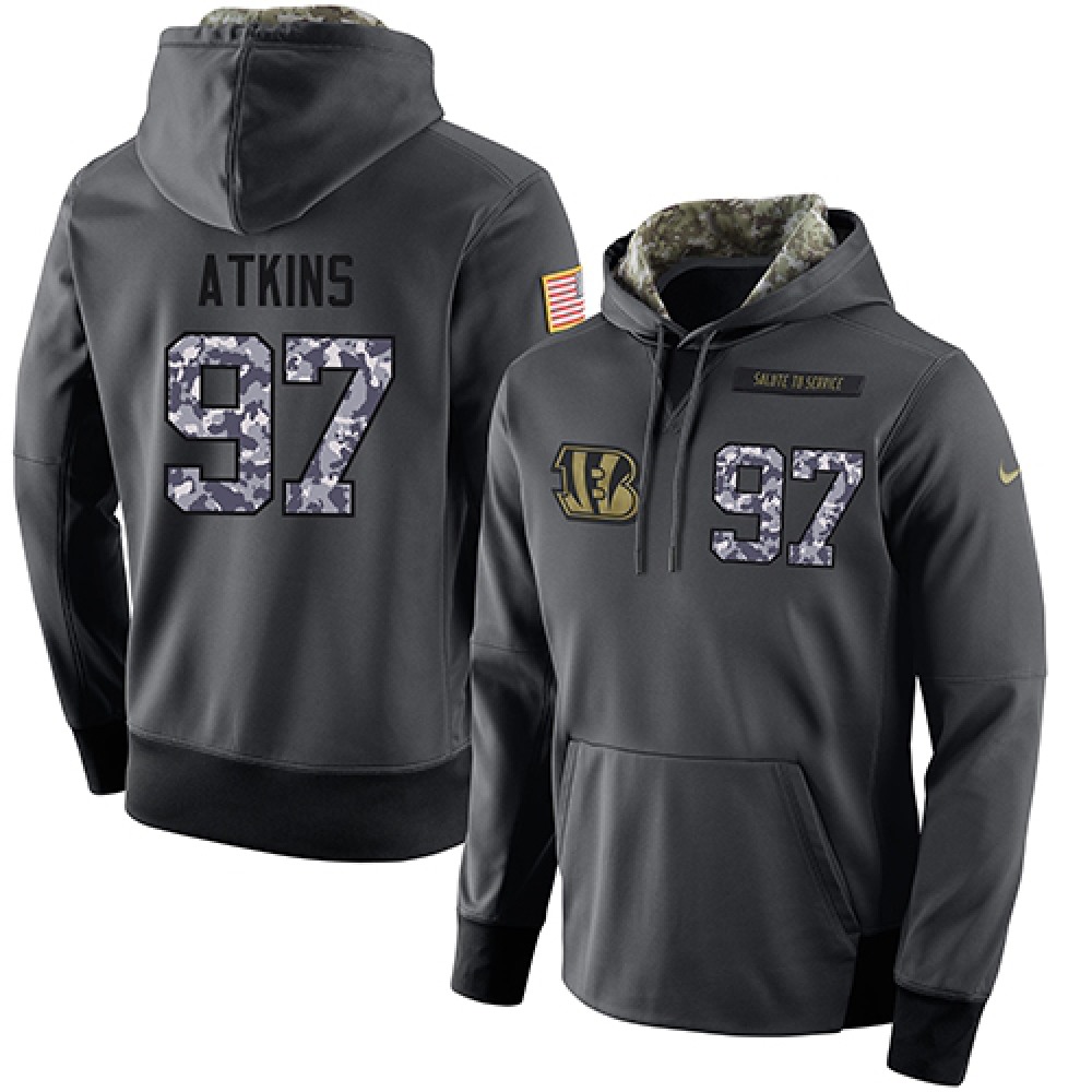 NFL Men's Cincinnati Bengals #97 Geno Atkins Stitched Black Anthracite Salute to Service Player Performance Hoodie