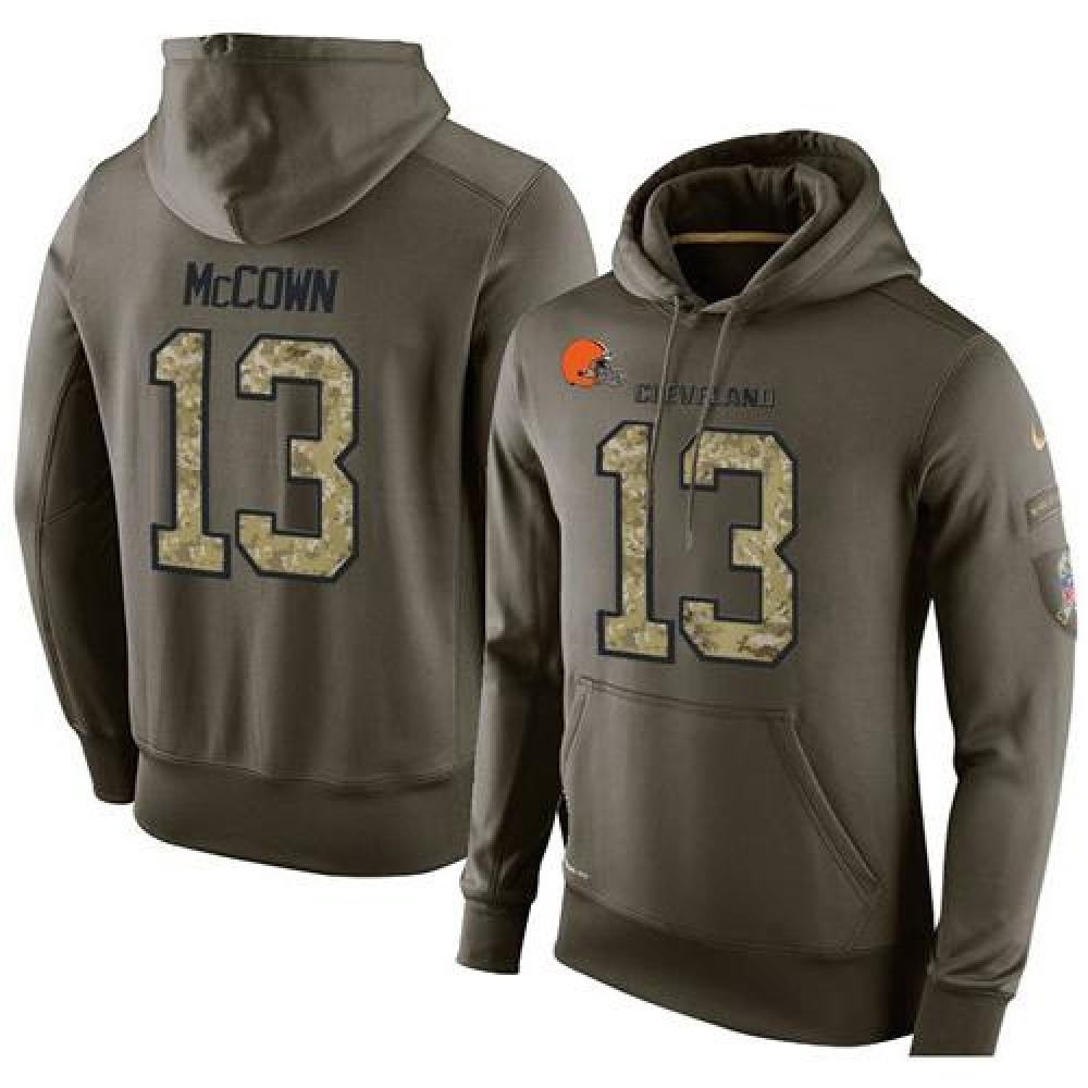 NFL Men's Cleveland Browns #13 Josh McCown Stitched Green Olive Salute To Service KO Performance Hoodie