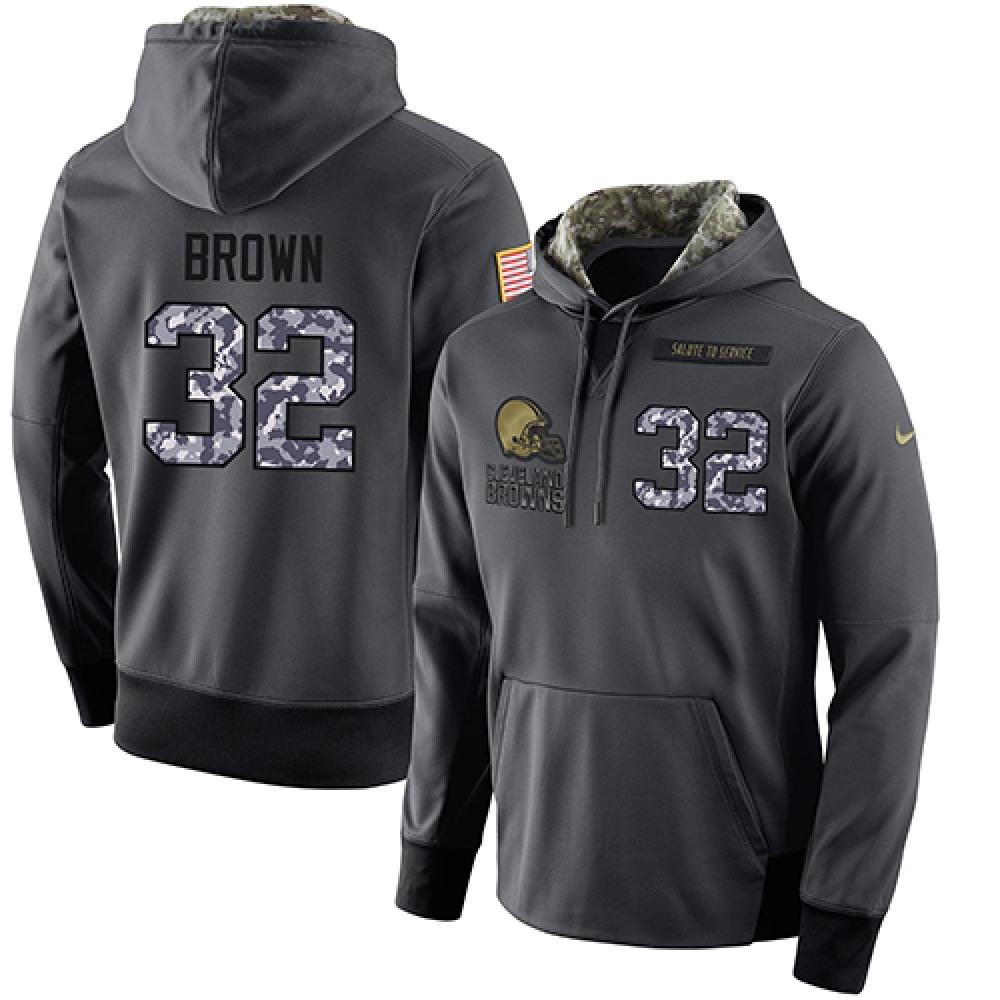 NFL Men's Cleveland Browns #32 Jim Brown Stitched Black Anthracite Salute to Service Player Performance Hoodie