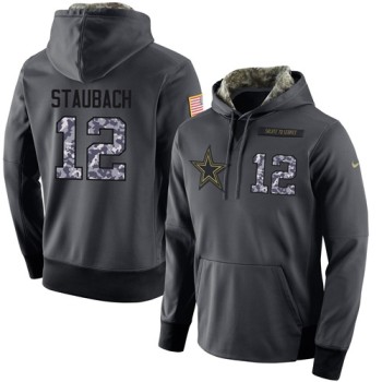 NFL Men's Dallas Cowboys #12 Roger Staubach Stitched Black Anthracite Salute to Service Player Performance Hoodie NFL Men's Dallas Cowboys #12 Roger Staubach Stitched Black Anthracite Salute to Service Player Performance Hoodie