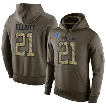 NFL Men's Dallas Cowboys #21 Ezekiel Elliott Stitched Green Olive Salute To Service KO Performance Hoodie NFL Men's Dallas Cowboys #21 Ezekiel Elliott Stitched Green Olive Salute To Service KO Performance Hoodie
