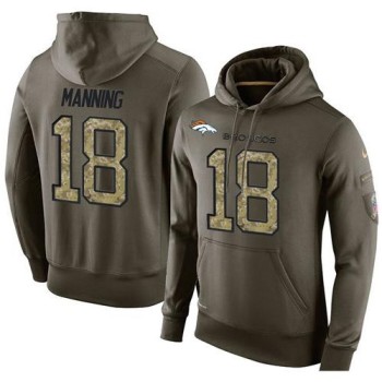 NFL Men's Denver Broncos #18 Peyton Manning Stitched Green Olive Salute To Service KO Performance Hoodie NFL Men's Denver Broncos #18 Peyton Manning Stitched Green Olive Salute To Service KO Performance Hoodie
