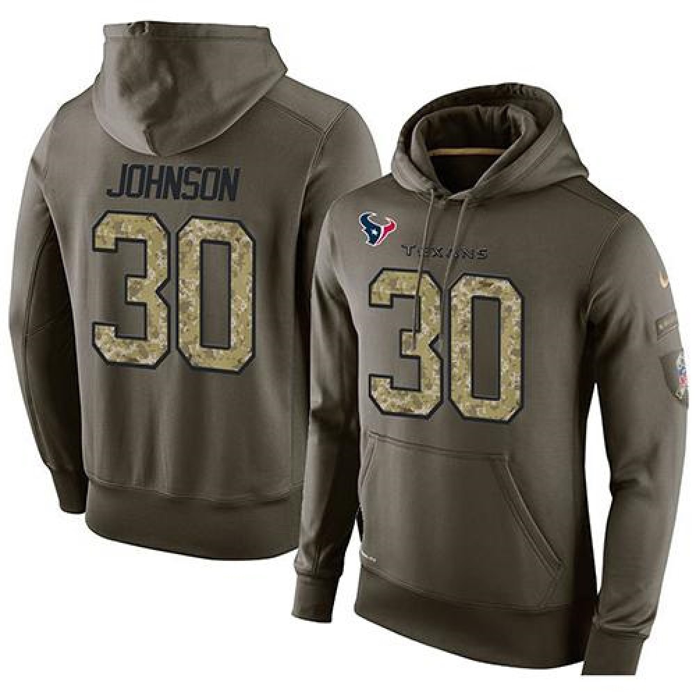 NFL Men's Houston Texans #30 Kevin Johnson Stitched Green Olive Salute To Service KO Performance Hoodie
