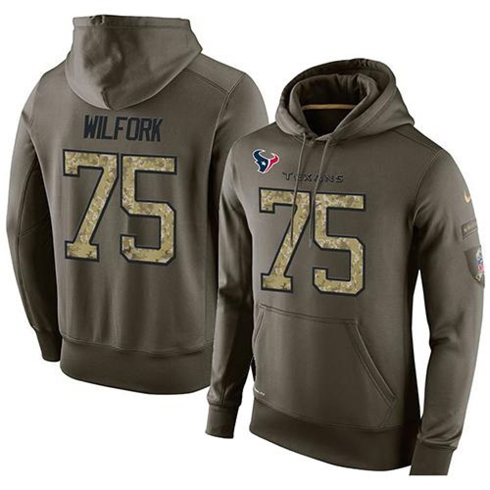 NFL Men's Houston Texans #75 Vince Wilfork Stitched Green Olive Salute To Service KO Performance Hoodie