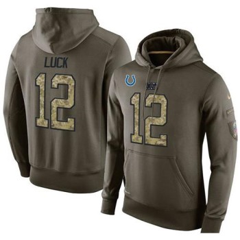 NFL Men's Indianapolis Colts #12 Andrew Luck Stitched Green Olive Salute To Service KO Performance Hoodie