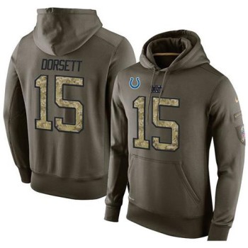 NFL Men's Indianapolis Colts #15 Phillip Dorsett Stitched Green Olive Salute To Service KO Performance Hoodie