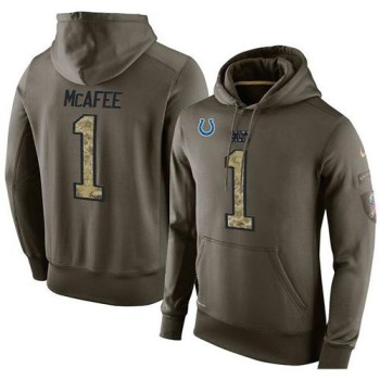 NFL Men's Indianapolis Colts #1 Pat McAfee Stitched Green Olive Salute To Service KO Performance Hoodie