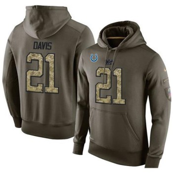 NFL Men's Indianapolis Colts #21 Vontae Davis Stitched Green Olive Salute To Service KO Performance Hoodie