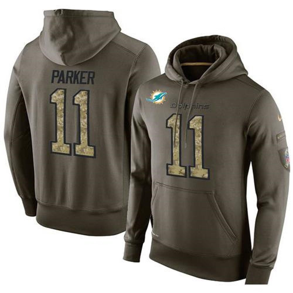 NFL Men's Miami Dolphins #11 DeVante Parker Stitched Green Olive Salute To Service KO Performance Hoodie