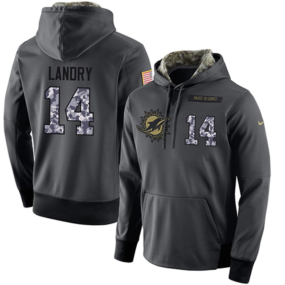 NFL Men's Miami Dolphins #14 Jarvis Landry Stitched Black Anthracite Salute to Service Player Performance Hoodie
