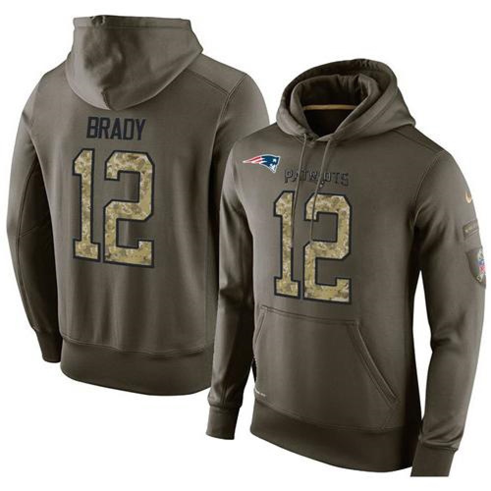 NFL Men's New England Patriots #12 Tom Brady Stitched Green Olive Salute To Service KO Performance Hoodie
