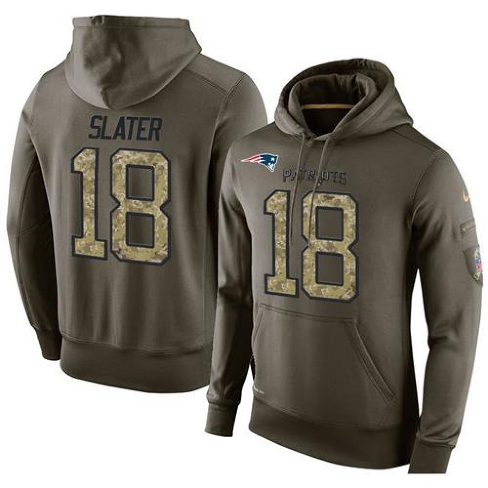 NFL Men's New England Patriots #18 Matt Slater Stitched Green Olive Salute To Service KO Performance Hoodie