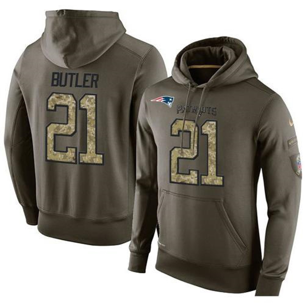 NFL Men's New England Patriots #21 Malcolm Butler Stitched Green Olive Salute To Service KO Performance Hoodie