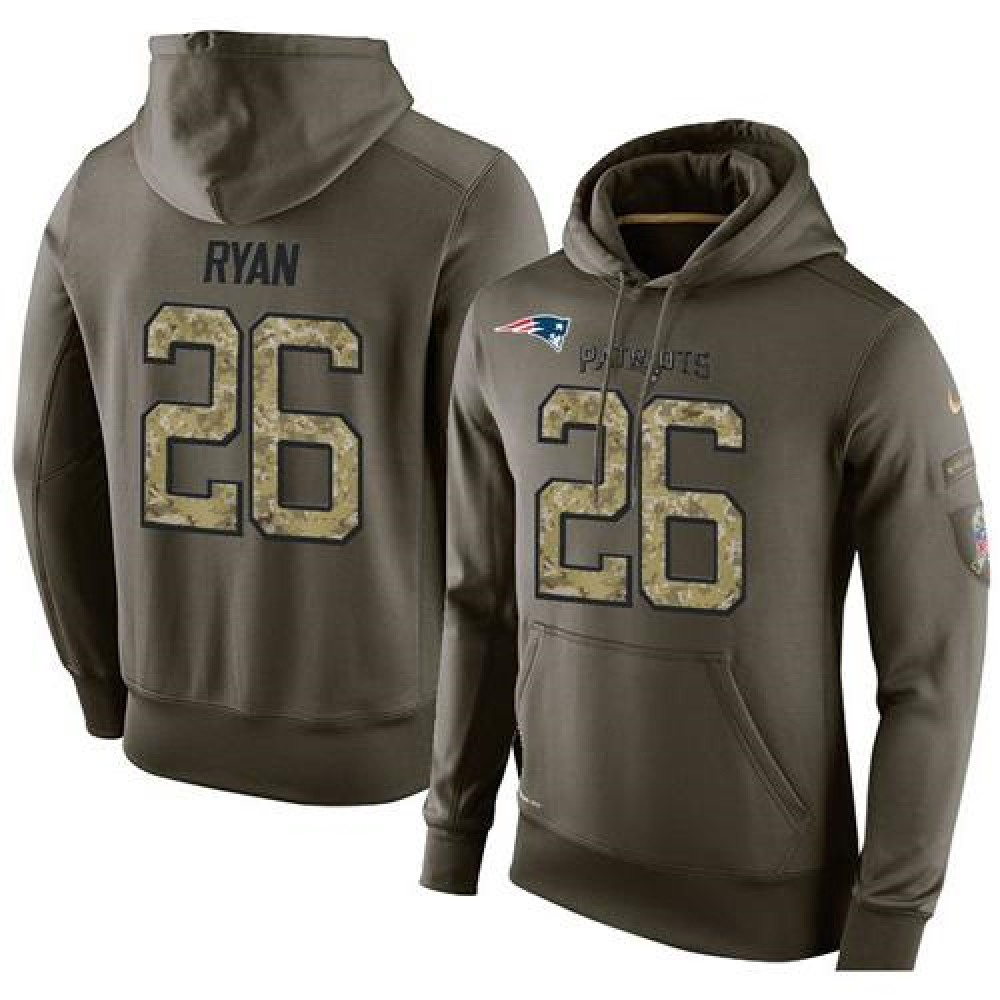 NFL Men's New England Patriots #26 Logan Ryan Stitched Green Olive Salute To Service KO Performance Hoodie