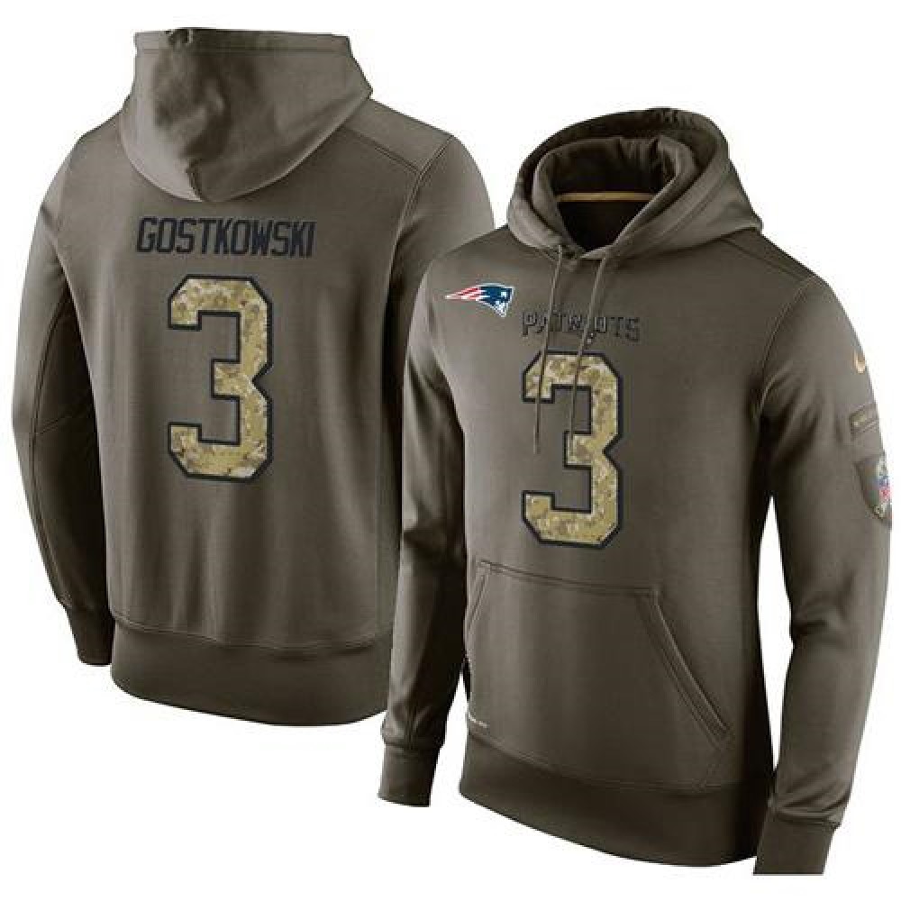 NFL Men's New England Patriots #3 Stephen Gostkowski Stitched Green Olive Salute To Service KO Performance Hoodie